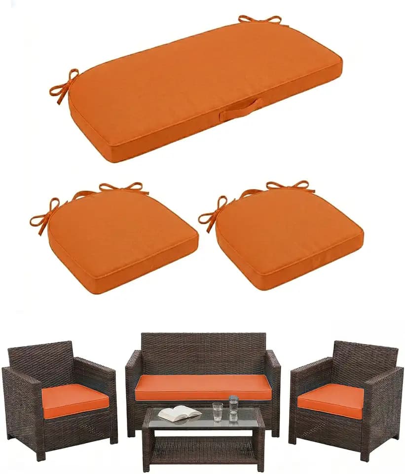 3 Pack Foam Wicker Patio Furniture Cushions, Replacement Cushions Fit Outdoor 4 Pieces Rattan Chair Sofa Set,Waterproof Outside Loveseat Pads,41x18x2 + 18x18x2,U-Shape,Orange