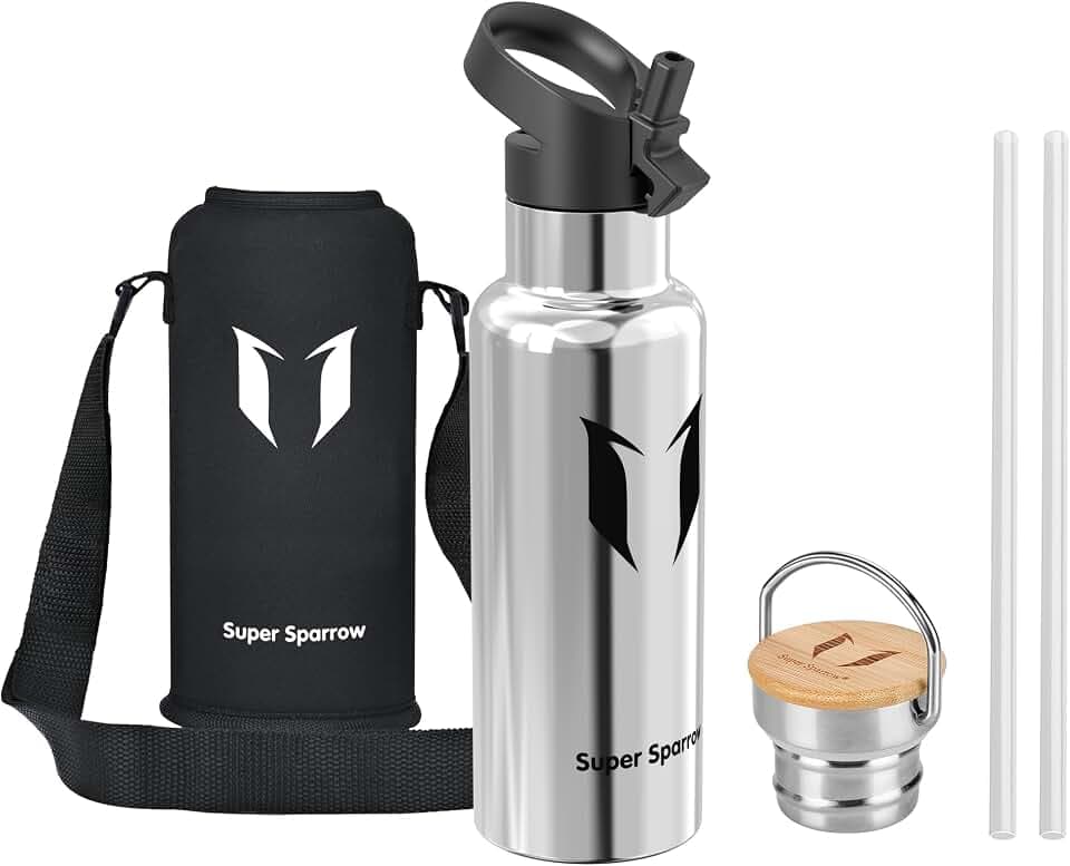 Sparrow Edelstahl Trinkflasche- 0.5L/0.75L/1L- Thermosflasche mit Strohhalm
