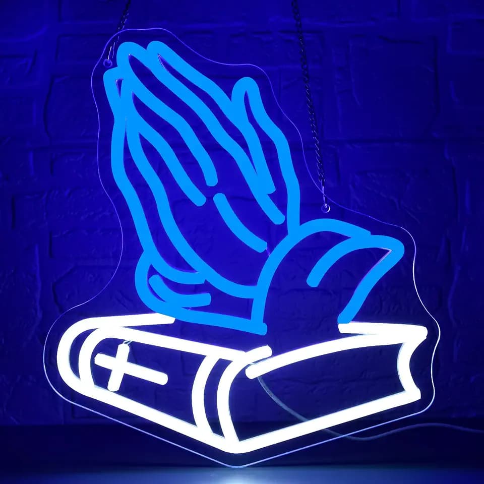 Praying Hands Neon Sign for Wall Decor Religious LED Light for Man Cave