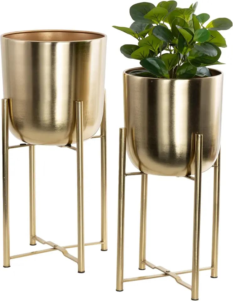 CosmoLiving by Cosmopolitan Metal Dome Planters, Set of 2, 19", 22"H, Gold