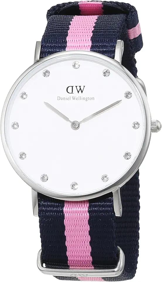 Daniel Wellington Damen-Armbanduhr XS Classy Winchester LADY SILVER Analog Quarz Nylon DW00100081, weiß (silber,blau/rosa)