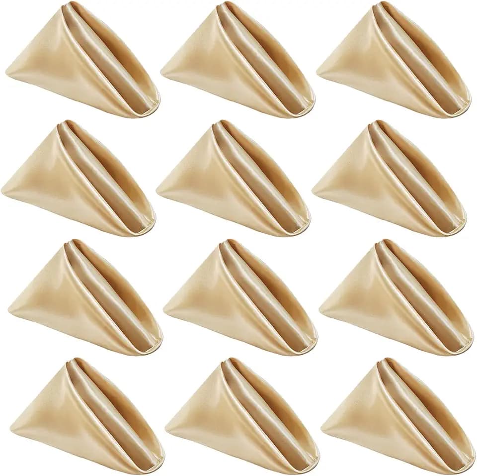 12pcs Champagne Gold Cloth Napkins,Satin Champagne Gold Table Napkins 20×20inches Washable,Polyester Reusable Napkins Cloth for Wedding Party Thanksgiving Christmas(Champagne Gold)