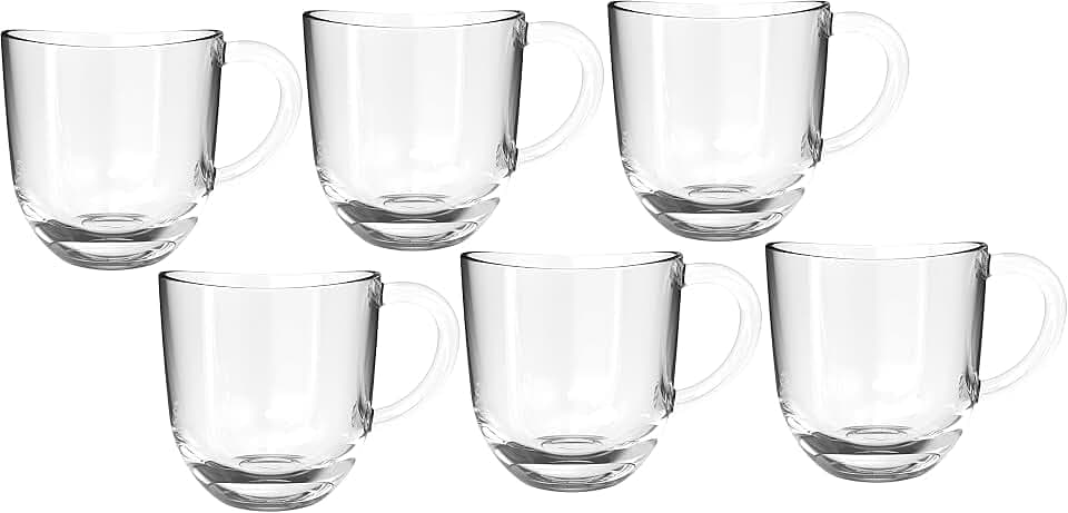Leonardo Napoli Kaffee-Tassen 6er Set, spülmaschinengeeignete Kaffee-Becher, kleine Glas-Tasse mit Henkel, mikrowellenfest, 280 ml, 6 Stück 024202