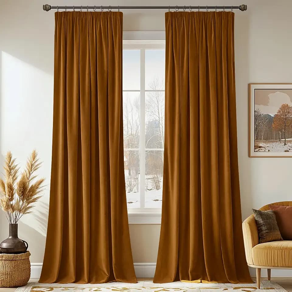 MIULEE Samtvorhang Kräuselband Blickdicht 2er Set Golden Braun 140x300cm