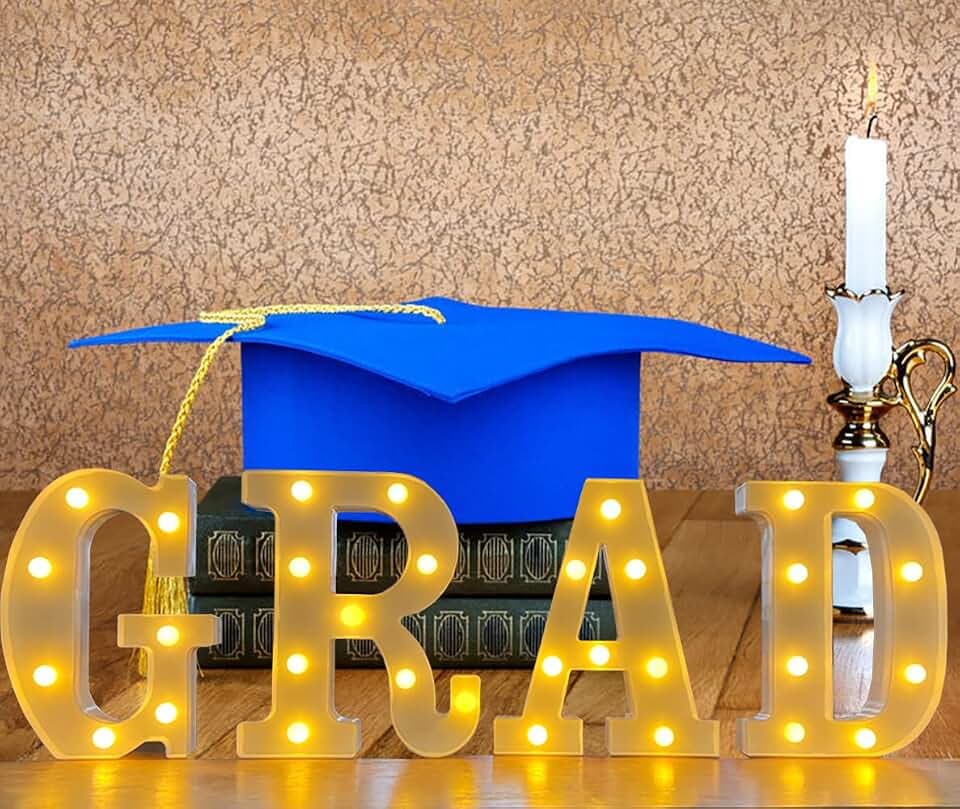 4 LED Marquee Letter Lights GradvSign, Grad Light up Letters for Graduation Decorations, Class of 2026 Lights Decoration for High School Senior College Graduation Party Favor Supplies