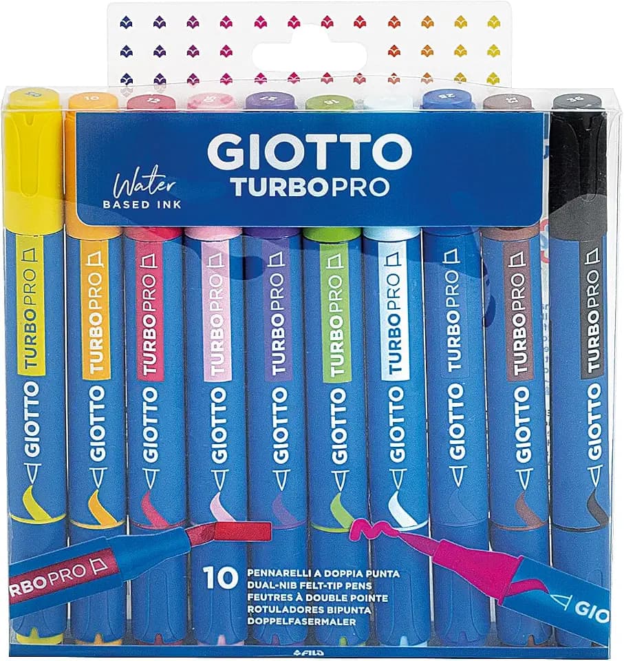 GIOTTO Turbo Pro, Fasermaler mit doppelter Spitze, 10 Farben im Etui