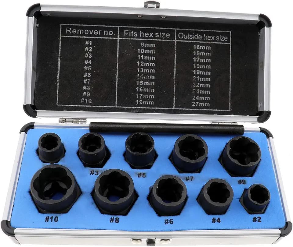 Create idea 11PCS 3/8" 9-19mm Schrauben Ausdreher Mutternausdreher Werkzeug Set FÜR 9mm 10mm 11mm 12mm 13mm 14mm 15mm 16mm 17mm 19mm