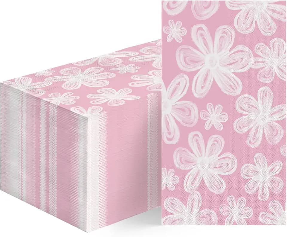 Horaldaily 100 Spring Summer Disposable Paper Decorative Guest Pink Napkins, Flowers Hand Towel for Party Lunch Dinner Kitchen Bathroom Decoration