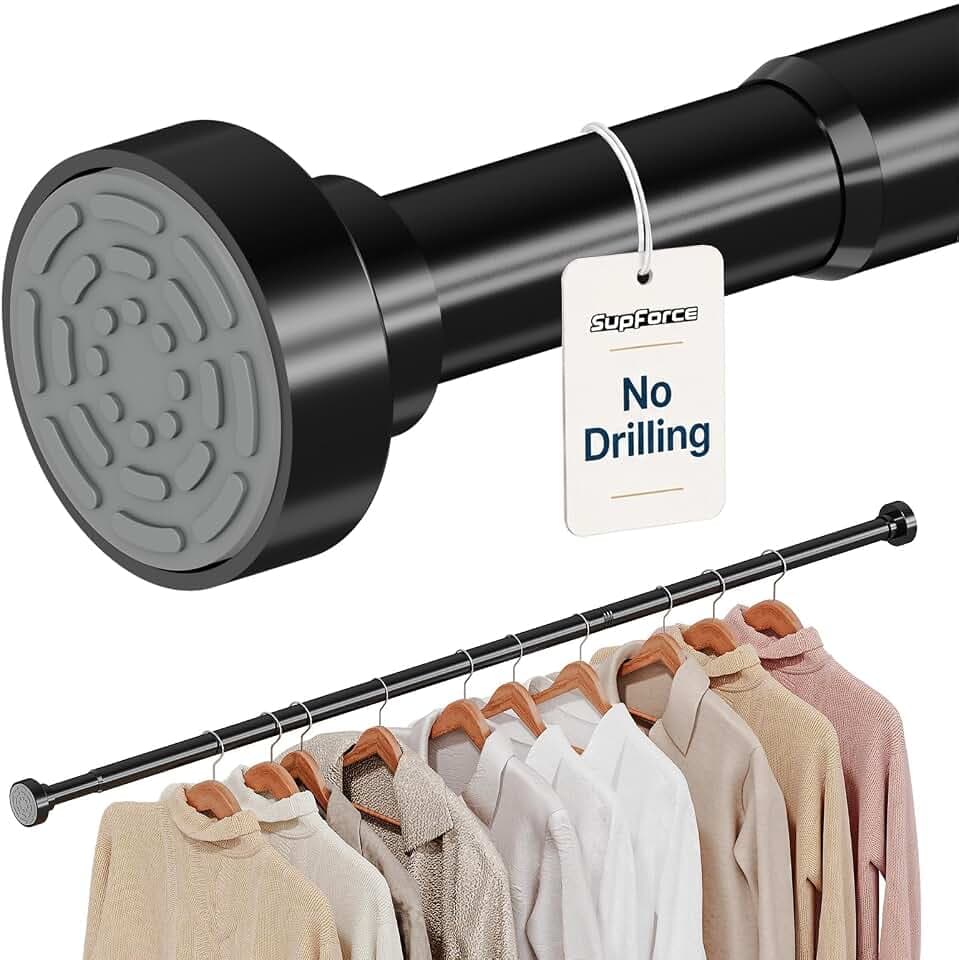 Supforce Closet Rod, No Drill Closet Rod for Hanging Clothes, 17-69in,Black