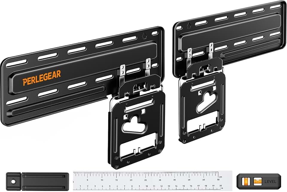 Perlegear Ultra Slim TV Wall Mount 0.3” Low Profile, Compatible with 43”- 86” Flat TV, Neo QLED, Frame TV, Flush Mount Flat Mount Bracket, Micro Gap, Holds up to 99 lbs, Blends Into Any Interior