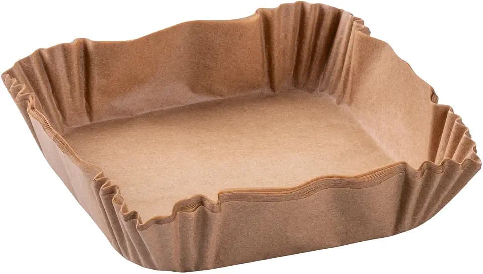 Fackelmann Backpapier für Heißluftfritteuse – 16 x 16 cm eckig, 40-teilig, öl- und wasserfest, beschichtet – hitzebeständig bis 220C, mikrowellen- und backofengeeignet