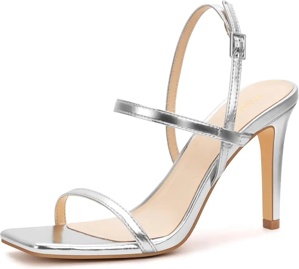 PARTY Women's Strappy High Heel Sandals Square Toe Ankle Strap