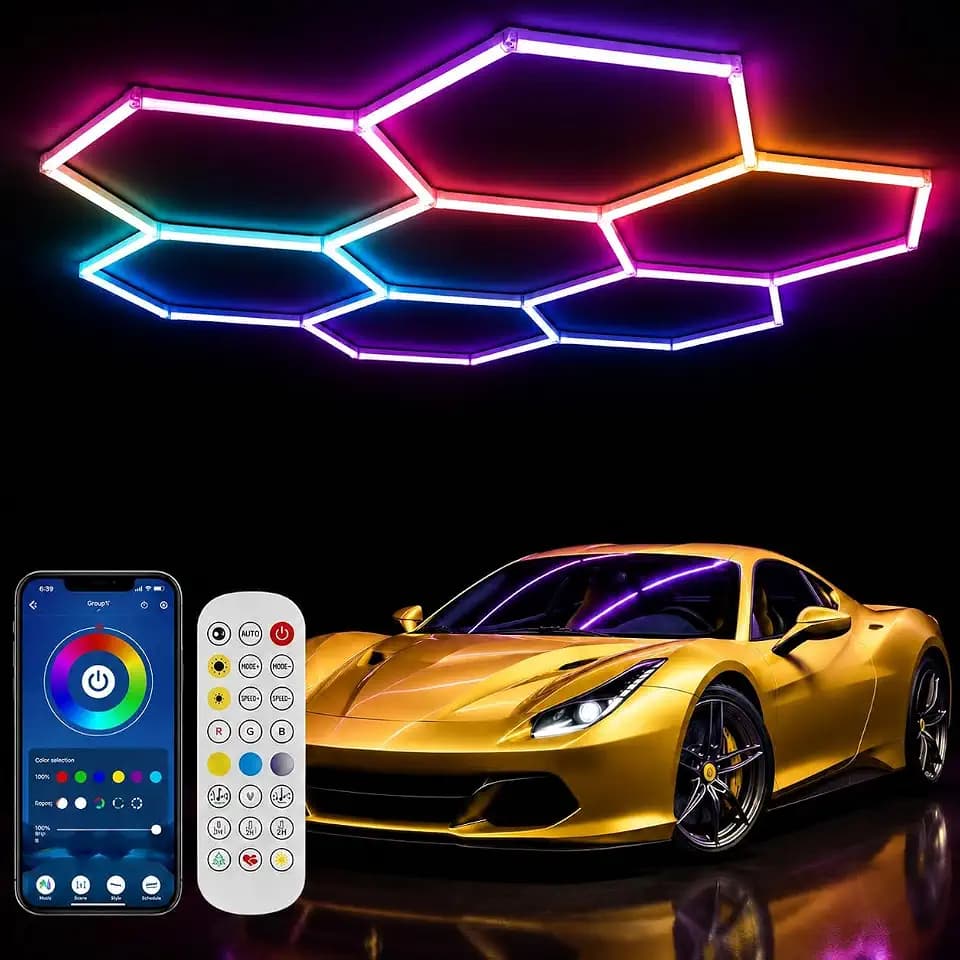 31Pack RGB Hexagon LED Garage Lights, Music Sync, APP Control, DIY Lighting