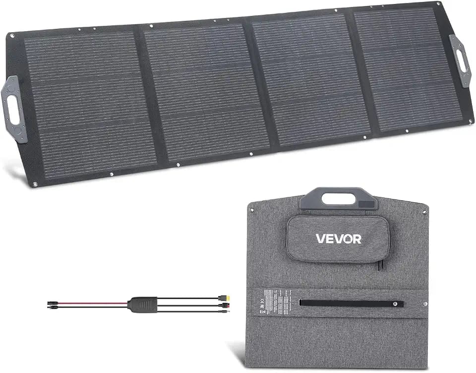 VEVOR 200W Foldable Solar Panel, 24% High-Efficiency Portable Monocrystalline Solar Panel Charger with MC4 Output, USB-A, Type-C & DC Ports, IP67 Waterproof for Power Stations, Camping, Hiking Trips