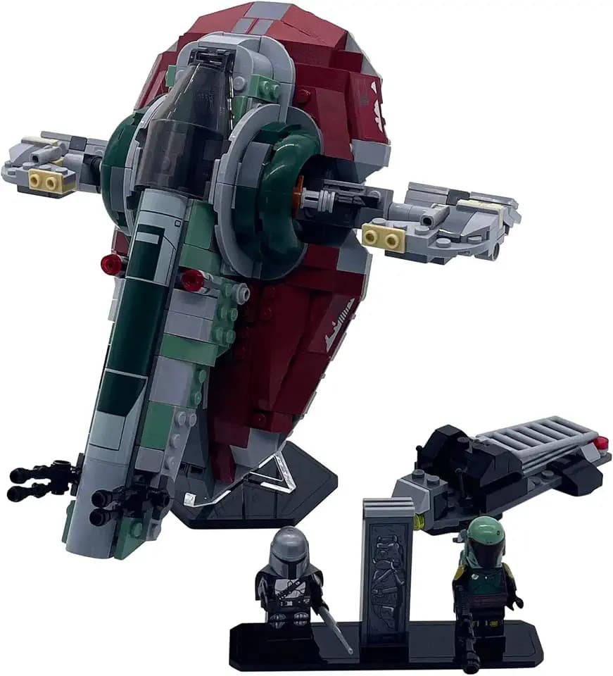 Display Stand Compatible with Lego 75312, Boba Fett's Starship - Dynamic Acrylic Showcase with Minifigure Base - Set Not Included