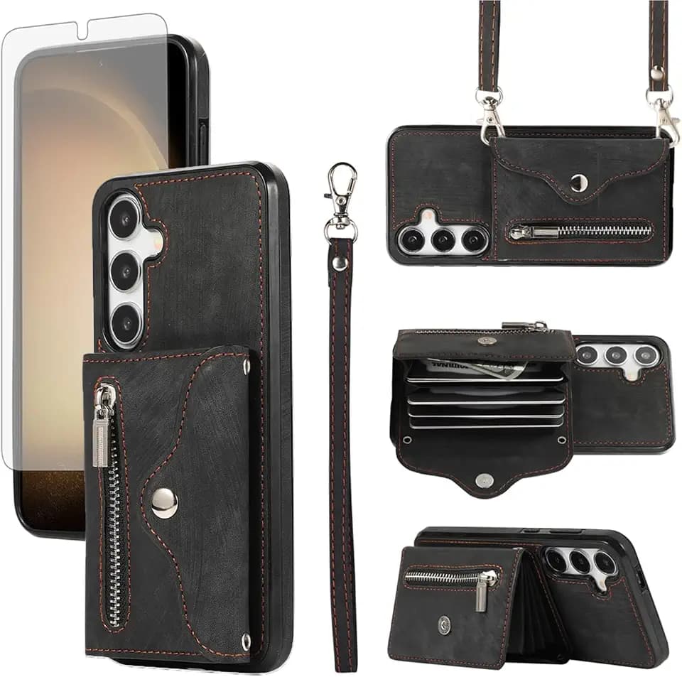 Asuwish Phone Case for Samsung Galaxy S26 Plus S26+ 5G Wallet Cover with Wrist Crossbody Strap Lanyard Credit Card Holder Stand Leather Cell Accessories S26Plus 26S + S 26 26+ Women Men Black
