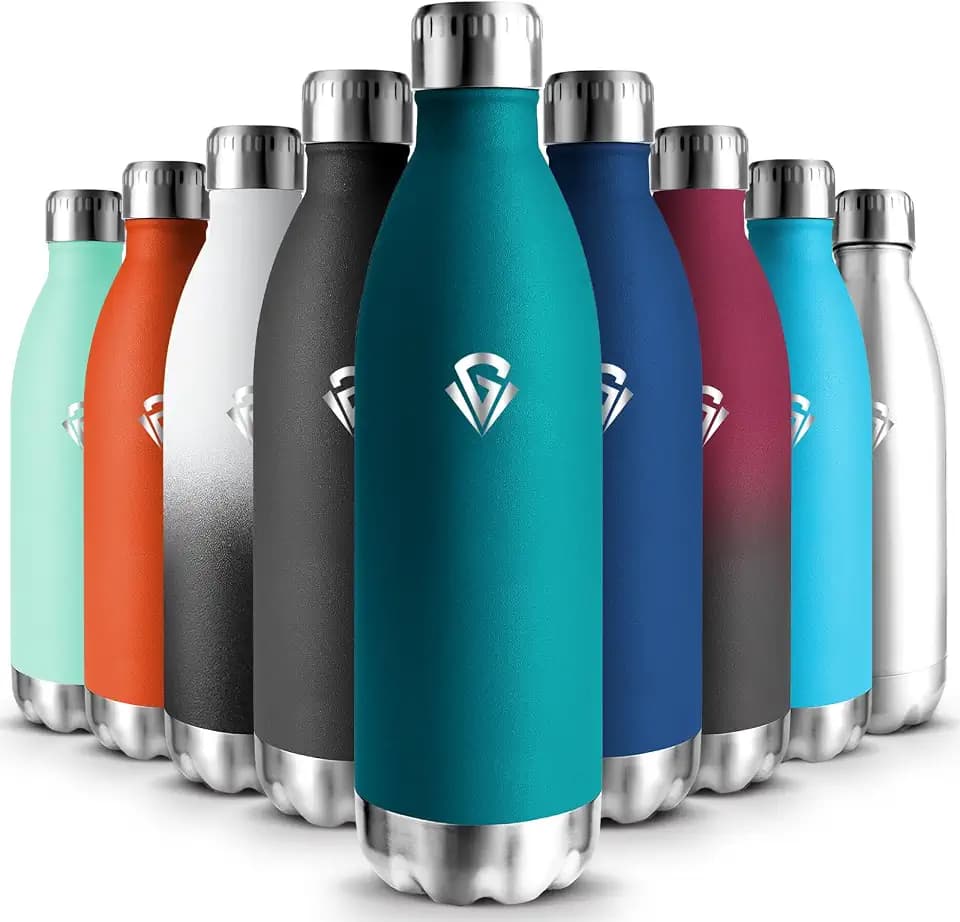 Edelstahl Trinkflasche, 1L Thermosflasche, BPA-Frei, Wasserflasche Sport, Auslaufsicher Wasserflasche, Trinkflasche Kohlensäure Geeignet, Thermoskanne für Gym, Fitness, Fahrrad