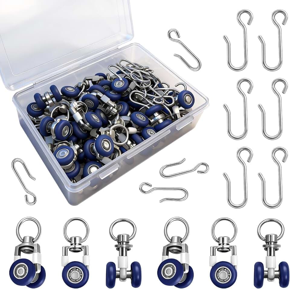 60 Pack Curtain Track Roller and Hooks Kit, Ultra-Quiet