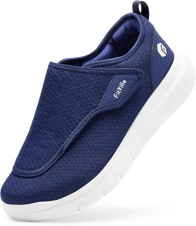 FitVille Diabetic Shoes for Men Extra Wide Slip-on Shoes for Swollen Feet Adjustable Walking Shoes for Elderly Foot Pain Relief Neuropathy - EasyTop Wings