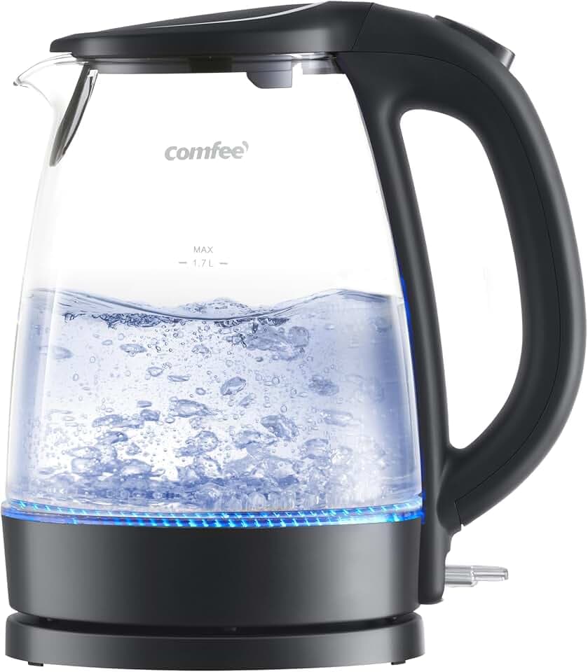 COMFEE' Glass Electric Kettle, 1.7L Fast Boil with LED Indicator