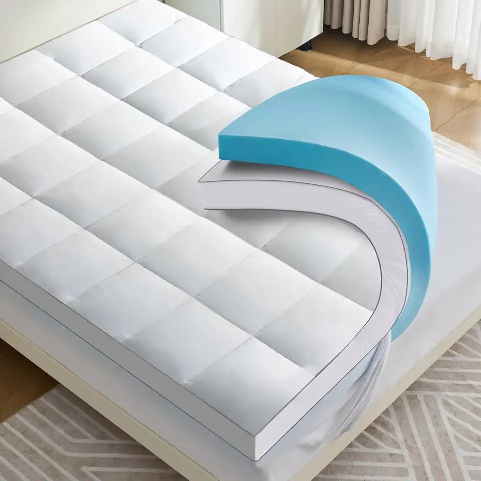 4 lnch Dual Layer Mattress Topper Full Size, 2 Inch Cooling Gel Memory Foam and 2 Inch Soft Pillow Top Mattress Pad Cover for Back Pain, with Elastic Deep Pocket
