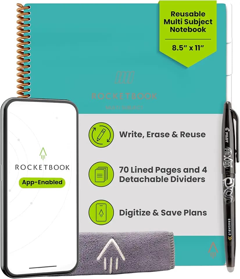 Rocketbook Multi-Subject Reusable Smart Notebook, Letter 8.5x11, Teal