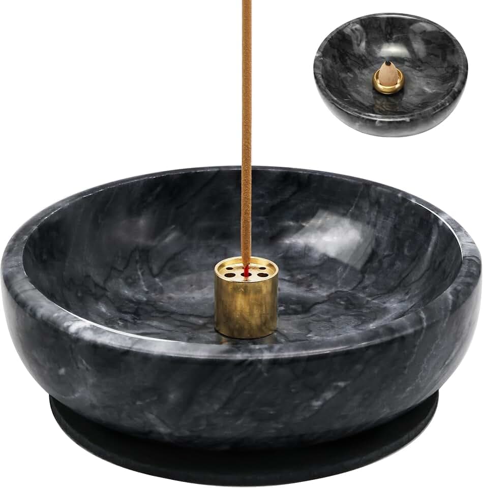 Natural Marble Incense Burner, Stick and Reflux Incense Holder, Handmade Stick Incense Burner, Ideal for Incense Smoking, Incense Burning and Decoration (Extra Large 5.91inBlack)