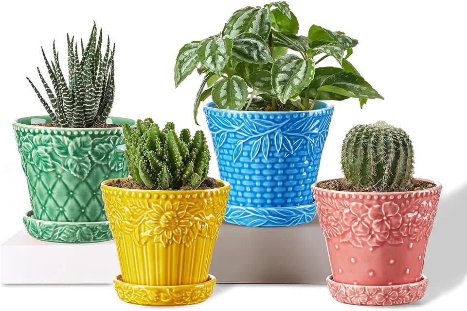 Metahom 3.8 Inch Succulent Pots, Colorful Ceramic Pots for Plants, Set of 4