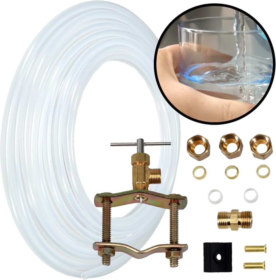 Ice Maker Supply Line and Humidifier Installation Kit for Refrigerators & Freezers, 1/4” x 25’ Poly Tubing, Includes Quick Connect Saddle Valve, Compression Fittings and Adapters