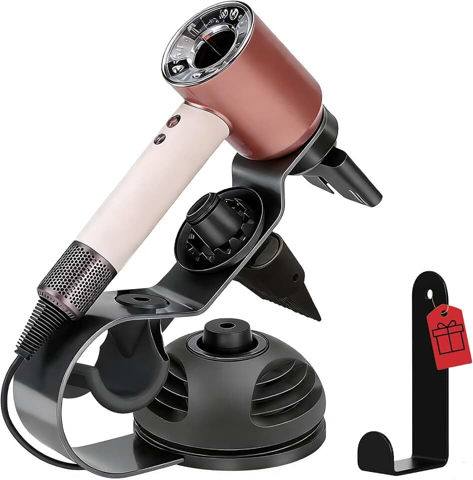 Lasvea Hair Dryer Holder compatible with Dyson Supersonic Nural Hair Dryer,Pure Cast Iron Magnetic Stand Holder with Power Plug Cable Organizer,2-in-1 diffuser suitable