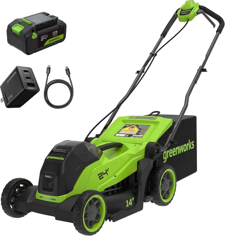 Greenworks 24V 14in Push Lawn Mower, 5.0 Ah Battery and Charger