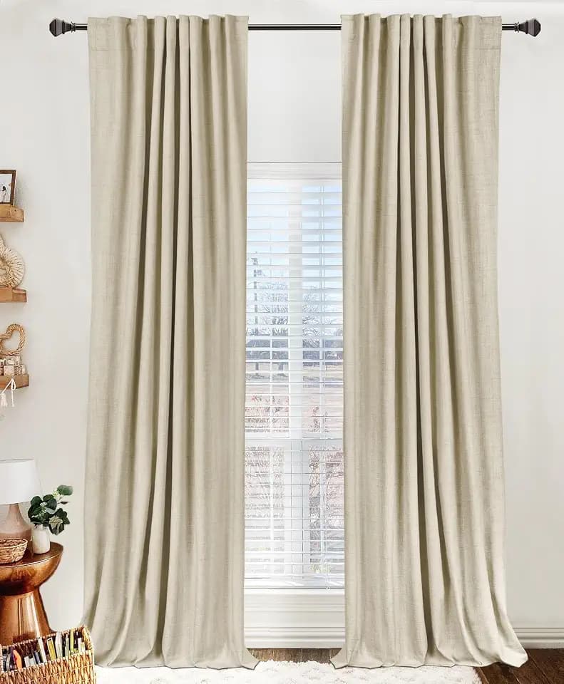 Faux Linen Total Blackout Curtains for Bedroom 72 Inches Long, Cream Linen