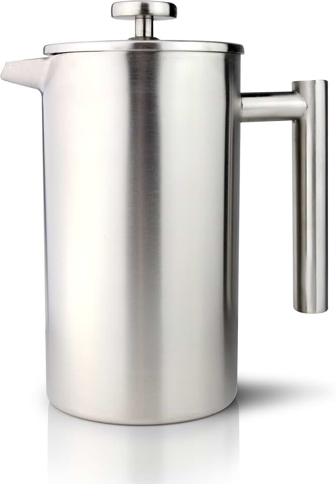 Café Olé Kaffeebereiter aus Edelstahl 1.5 Liter | Doppelwandige Isolierung mit Cool-Touch Griffen | French-Press mit Edelstahlfilter | Matt Gebürstet 1,5 L, Satiniert