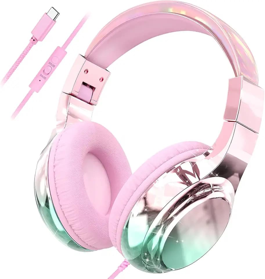 QearFun USB C Kids Wired Headphones with Mic, 85/94dB Safe Volume Limit
