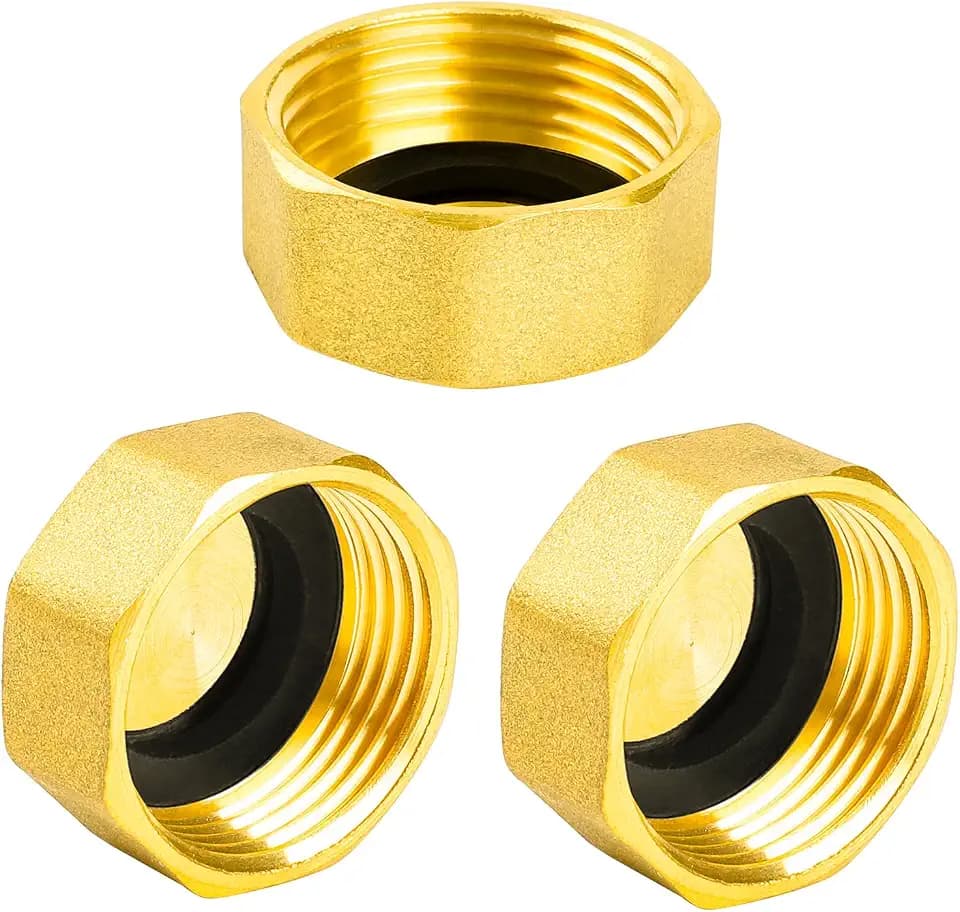 YEAUPE PRO Messing Blindstopfen, Innengewinde Dichtkappe G1"(Ø 30,5 mm), mit dichtungsringe und PTFE Dichtband, messing Kappe sechseckig, Schlauchkappe, Gartenwasserschlauch Gewindekappe 3 Stück