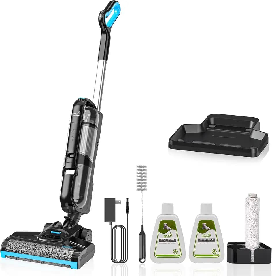 HAUSMEISTER Hydroflex Pro Max Cordless Floor Washer, 30KPA Wet Dry Vacuum Mop with Self-Cleaning Base, Vacuum and Mop Combo for Hard Floors & Pet Hair, 40Min Runtime