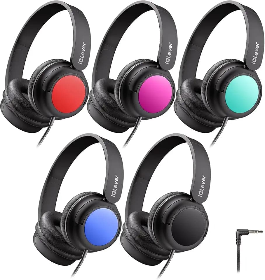 iClever Kids Headphones 5 Pack for Students K-12 & Teachers Classroom/Study
