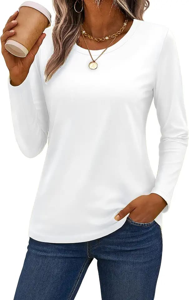 SMENG Womens Long Sleeve Cotton T Shirts Crewneck Classic-Fit Basic Tees