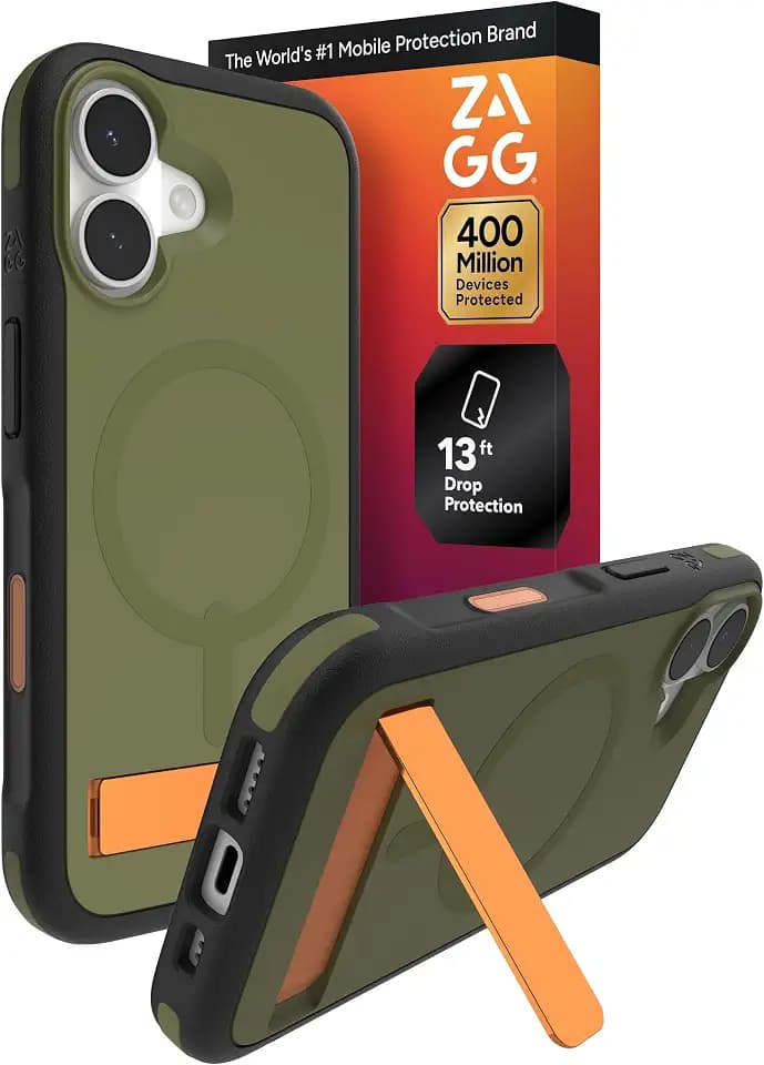ZAGG Sedona Snap Case with Kickstand for iPhone 17 - Green Sea Kelp, Drop Protection (13ft/4m), Multi-Layer Protection, with Camera Button, MagSafe Phone Case with Impact-Absorbing Bumpers