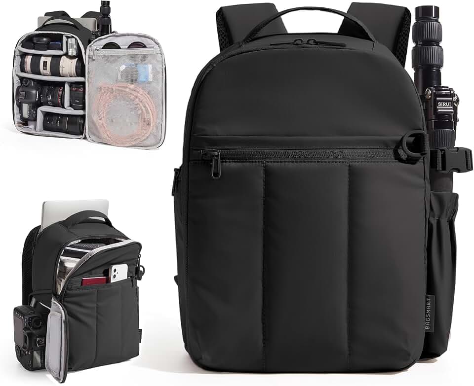 BAGSMART Small Camera Backpack for Women with Laptop Compartment, Black