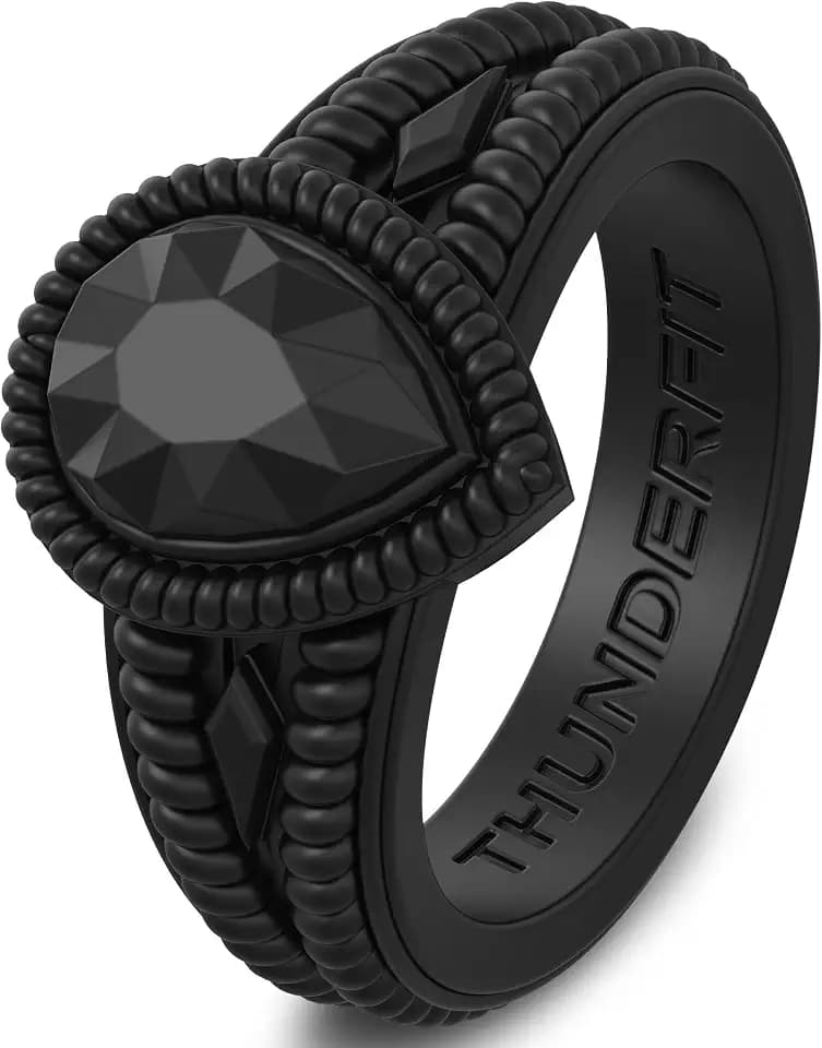ThunderFit Silicone Rings for Women, Pear Rubber Engagement Wedding Bands 13.5mm Wide 5.5mm Thick - 1/2/3 Variety Multipack