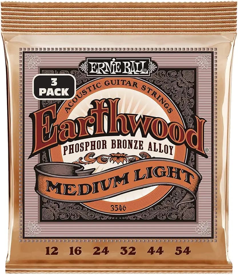 Ernie Ball Earthwood Medium Light Phosphor Bronze Acoustic Guitar Strings 3 Pack, 12-54