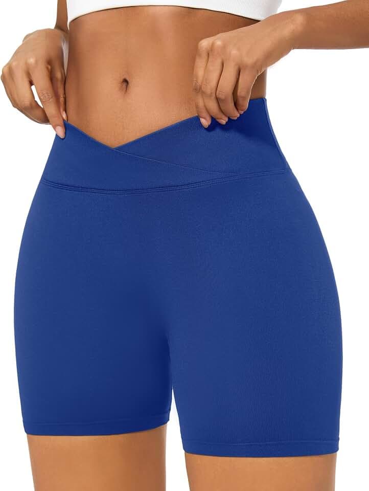 DDOBB Radlerhose Damen Gym Shorts V Cross Bauchweg Kurz Leggings Yoga High Waist Sporthose Scrunch Butt Nahtlos Sommer Hose für Fitness Alltag