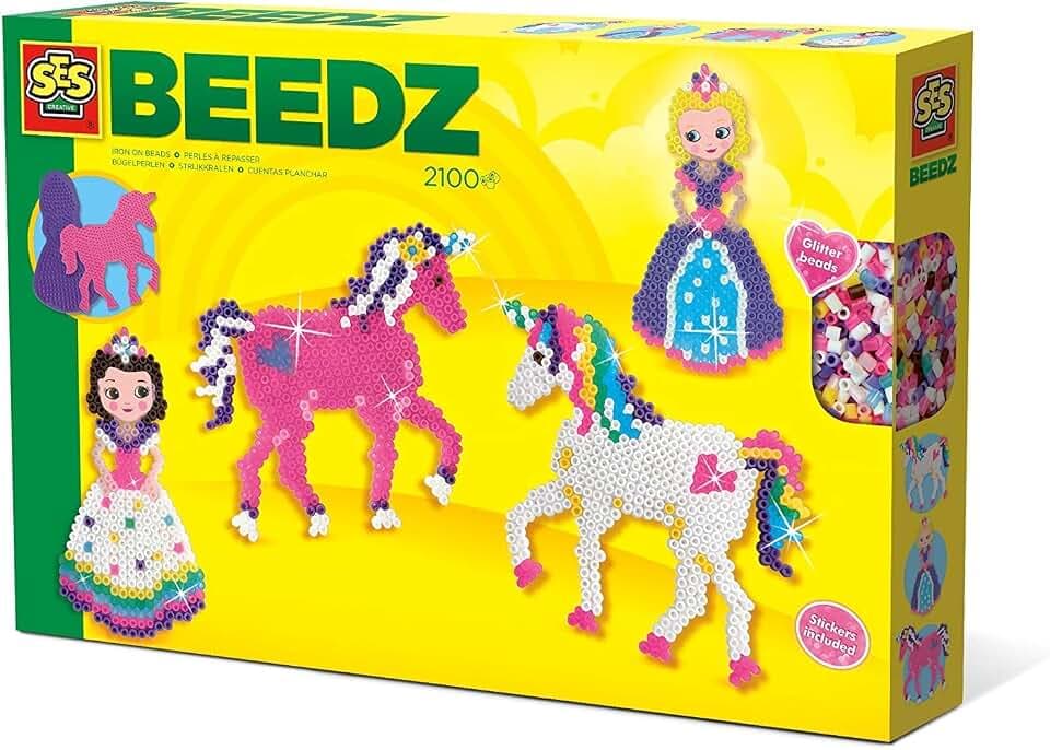 SES Creative | Bügelperlen-Set Einhorn und Prinzessin | Manuelle Aktivität Mädchen 5+ Jahre | Schild Prinzessin + Pferd | Kreatives Kinderspielzeug | Feenhafte Geschenkidee zum Basteln
