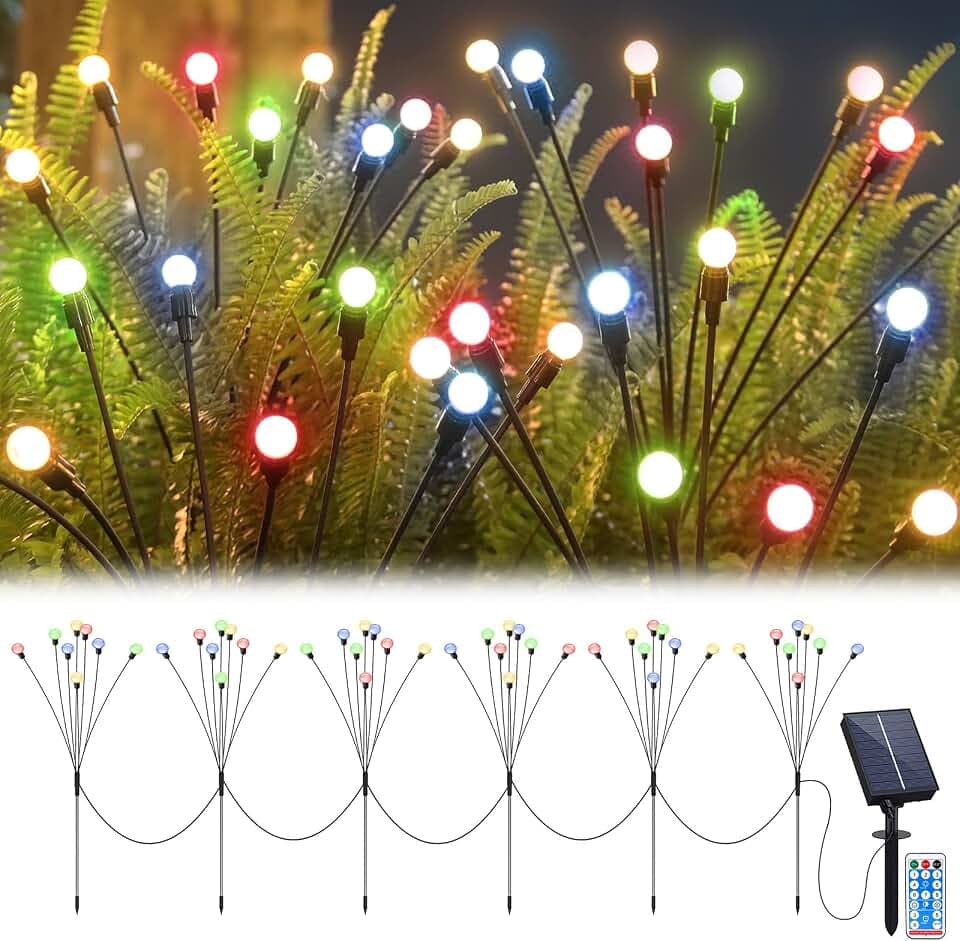 JIMACRO Solar Garten Dekorative Lichter, 6 Stück 8 LEDs Glühwürmchen Lichter Solar Außen, Wasserdicht Glühwürmchen Leuchte mit 8 Beleuchtungsmodi für Fußweg Yard Patio Walkway