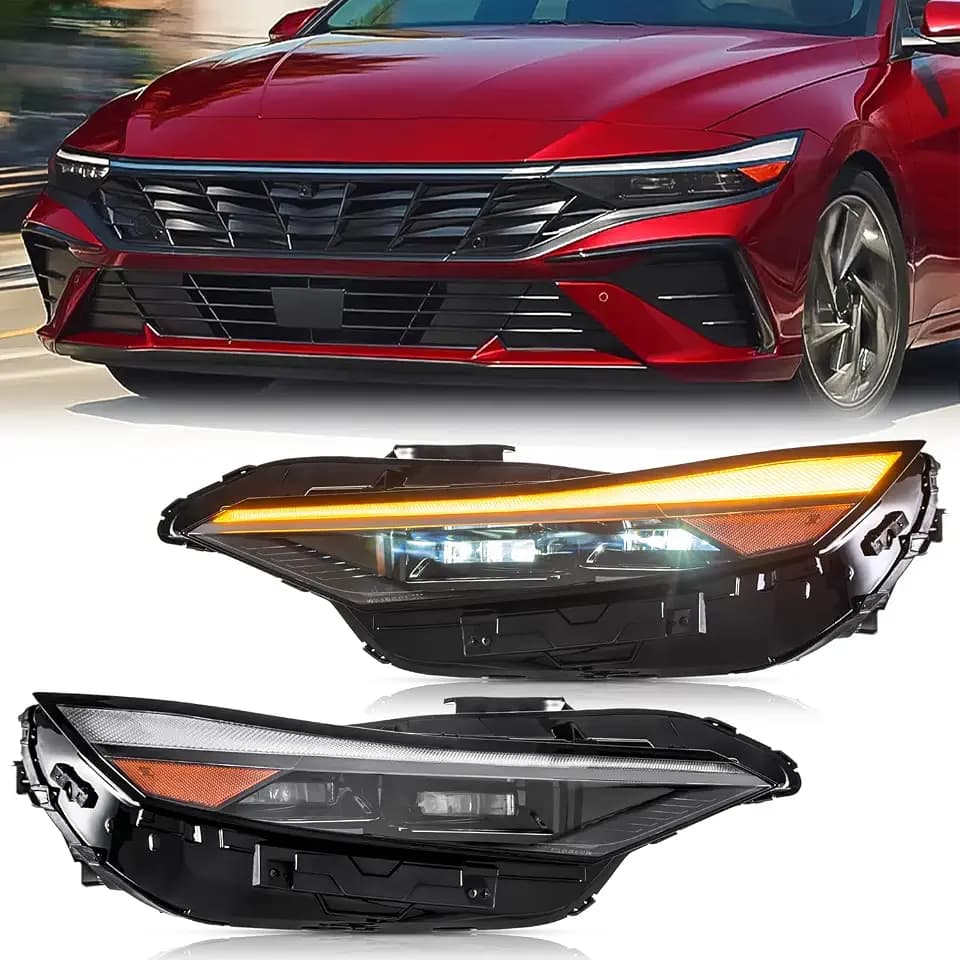 TODO LED Headlight Assembly Compatible with Hyundai Elantra 2024-2025, Driver and Passenger Side, Part 92101-AA740 92102-AA740