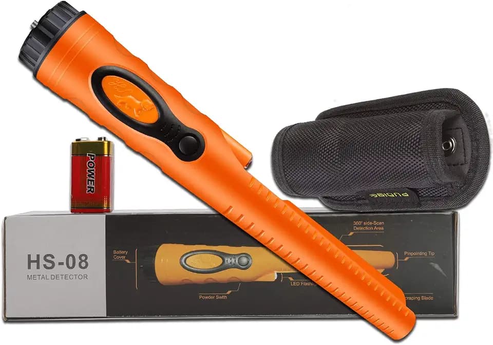Fully Waterproof Pinpoint Metal Detector Pinpointer - 360° Search Pinpointing Finder Probe Treasure Hunting Tool Accessories for Adults and Kids (Three Mode) Hs08 Orange