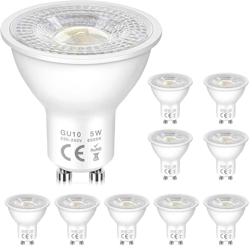 GU10 LED Lampe 5W Kaltweiss, Ersetzt 50W Halogen, Reflektor LED Spots 6500K Kaltweiß, 500LM, Abstrahlwinkel 120° , Nicht Dimmbar Energiesparlampe, für Spurleuchten, Eingebrauchte Lichter, 10 Stück