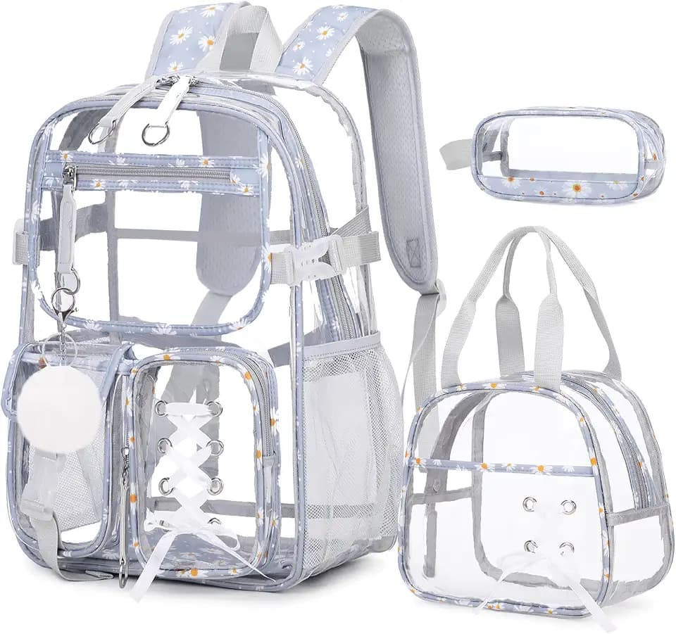 Bevalsa Clear Backpack for Girls, 3PCS Transparent Kids Backpacks for Teens
