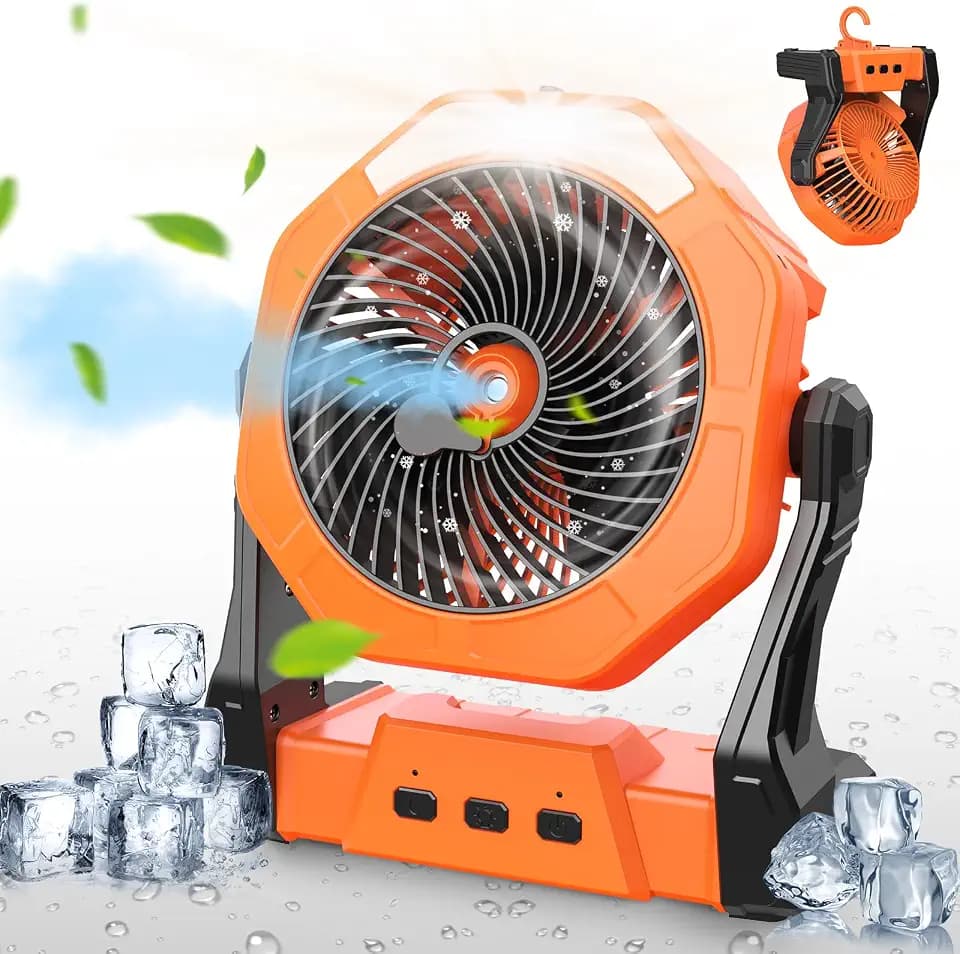Ausic Portable Misting Fan, Outdoor Rechargeable Fan, LED Light, Hook, 95H